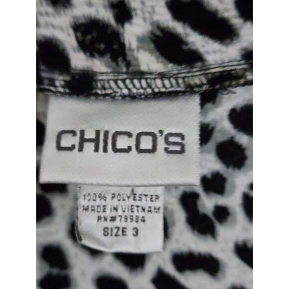 Top/Blouse-Chico's-Black White Leopard-Silver Threads-No Closure-Bottom Tie-3/LG - Picture 7 of 16